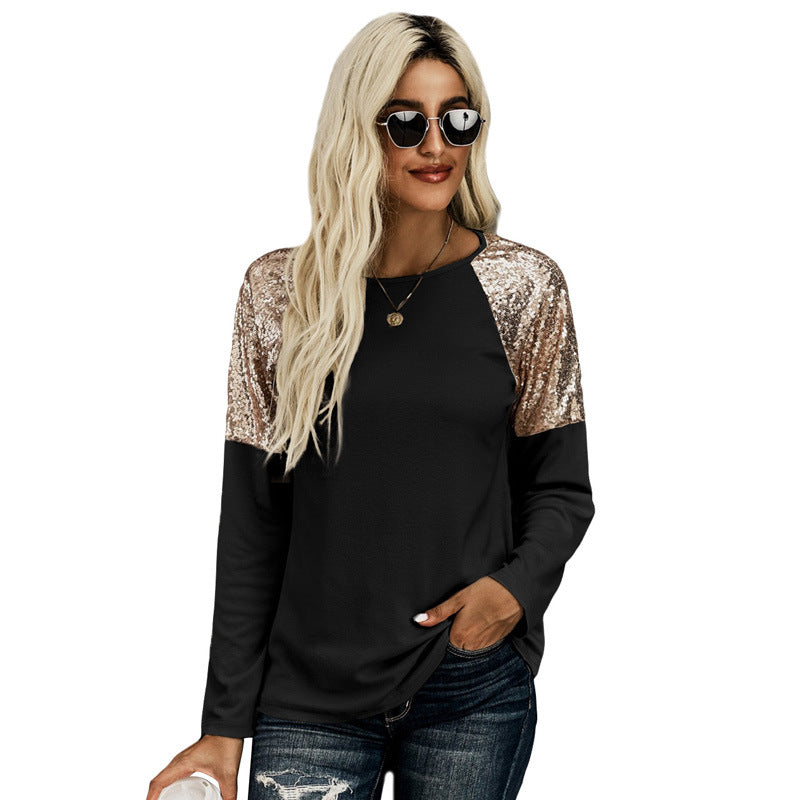Women’s Casual Round Neck Sequined Pullover Sweater