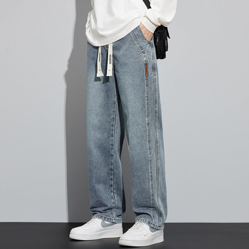 Men's Loose Straight Jeans with Fleece Lining