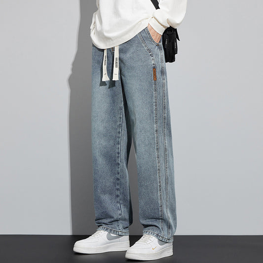 Men's Loose Straight Jeans with Fleece Lining