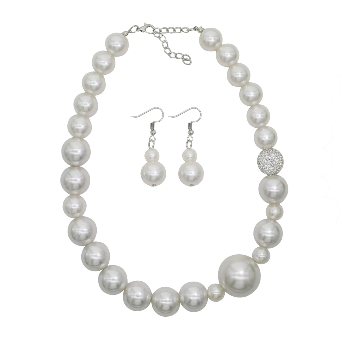 Chunky Pearl Necklace for Women Large Pearl Statement Necklace Trending Choker Pearl Costume Necklace Boho Pearl Jewelry Set (White big pearls)