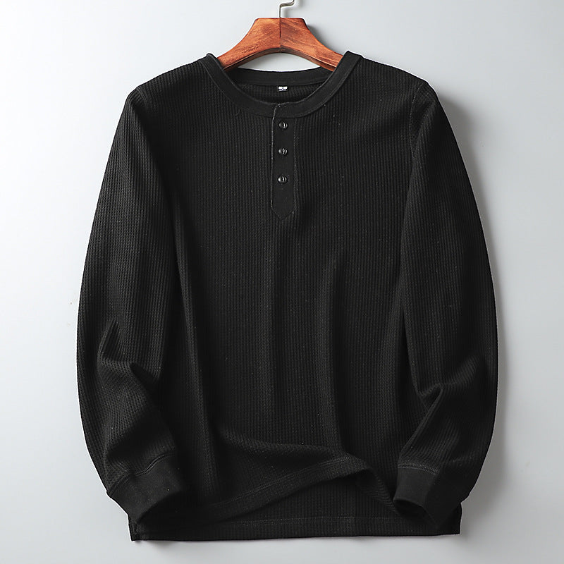 Men's Casual Long Sleeve T-Shirt in Solid Color Waffle