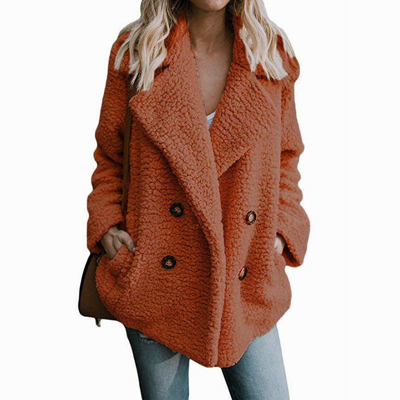Women’s Plush Pocketed Coat with Lapel Design