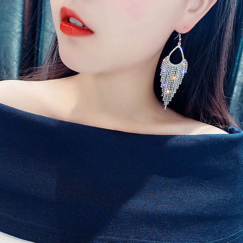 Long Rhinestone Tassel Earrings for Wholesale Fashion