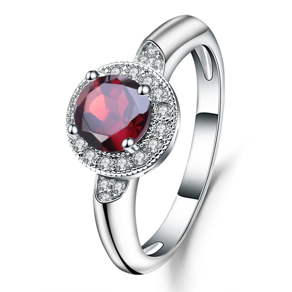 925 Silver Pomegranate Inlaid Ring