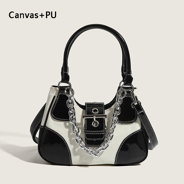 Luxury Women’s PU Leather & Canvas Shoulder Bag