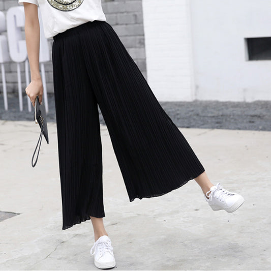Women’s High-Waisted Pleated Wide-Leg Pants (Black)
