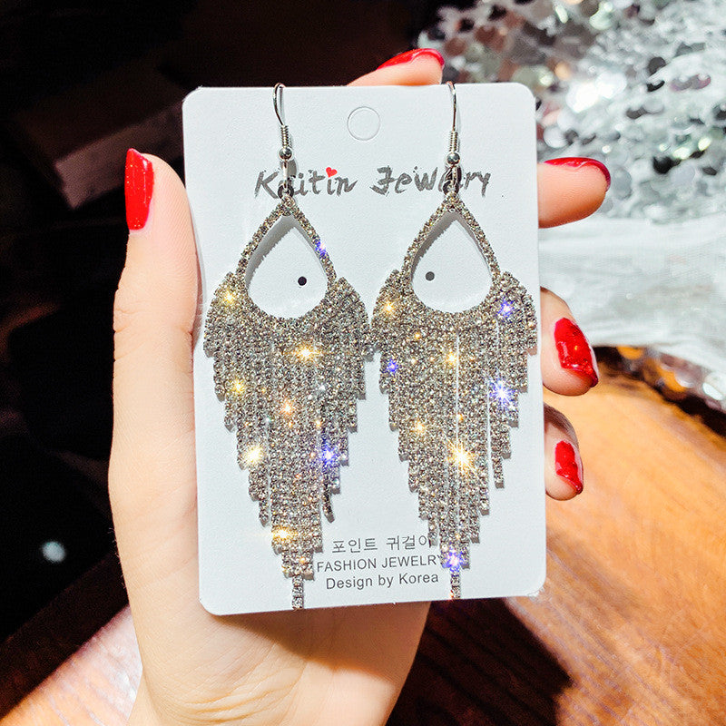 Long Rhinestone Tassel Earrings for Wholesale Fashion