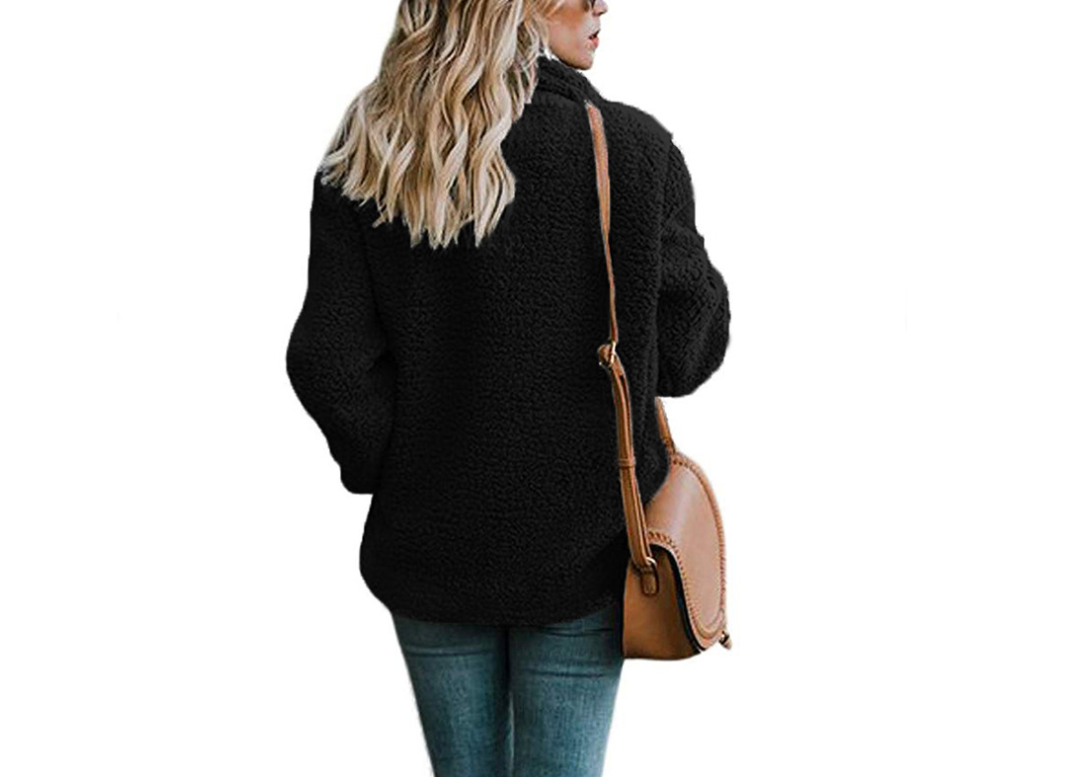 Women’s Plush Pocketed Coat with Lapel Design
