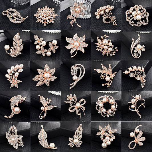 Fashion Alloy Brooch with Pearl and Rhinestones