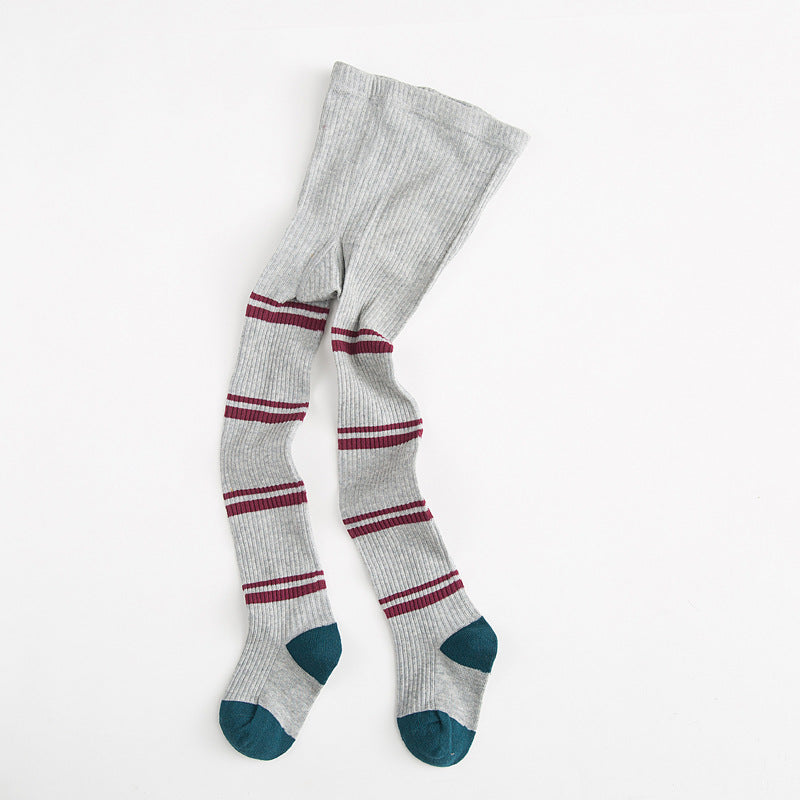 Striped Color Block Cotton Tights for Girls