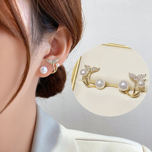 Zircon Fishtail Pearl Earrings for Women’s Leisure