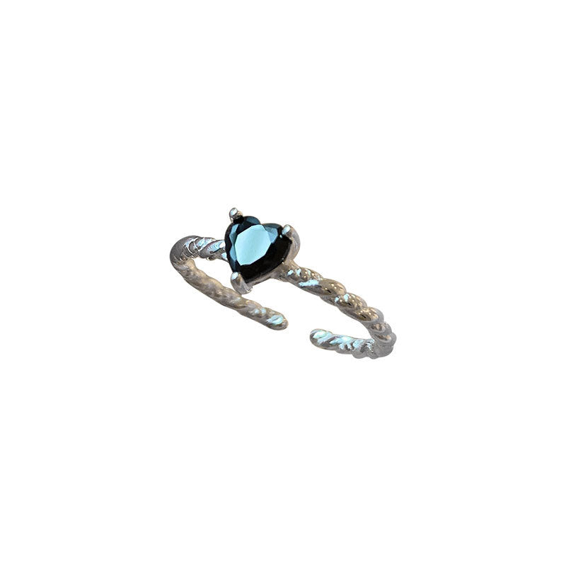S925 Sterling Silver Black Zirconia Love Twist Ring