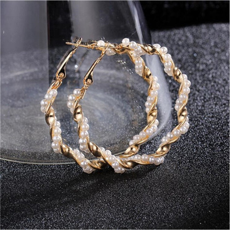 Metal Pearl Drop Earrings