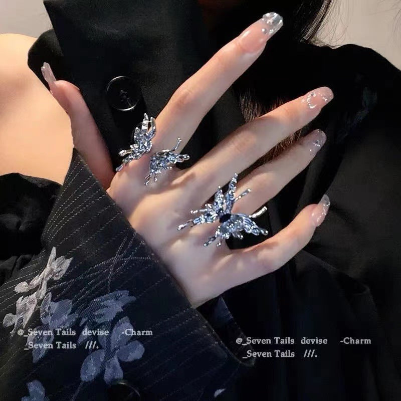 Butterfly Opening Black Zircon Ring for Women’s Party