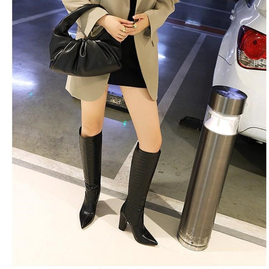 Pointed Super High Heel Snake Print Women’s Boots