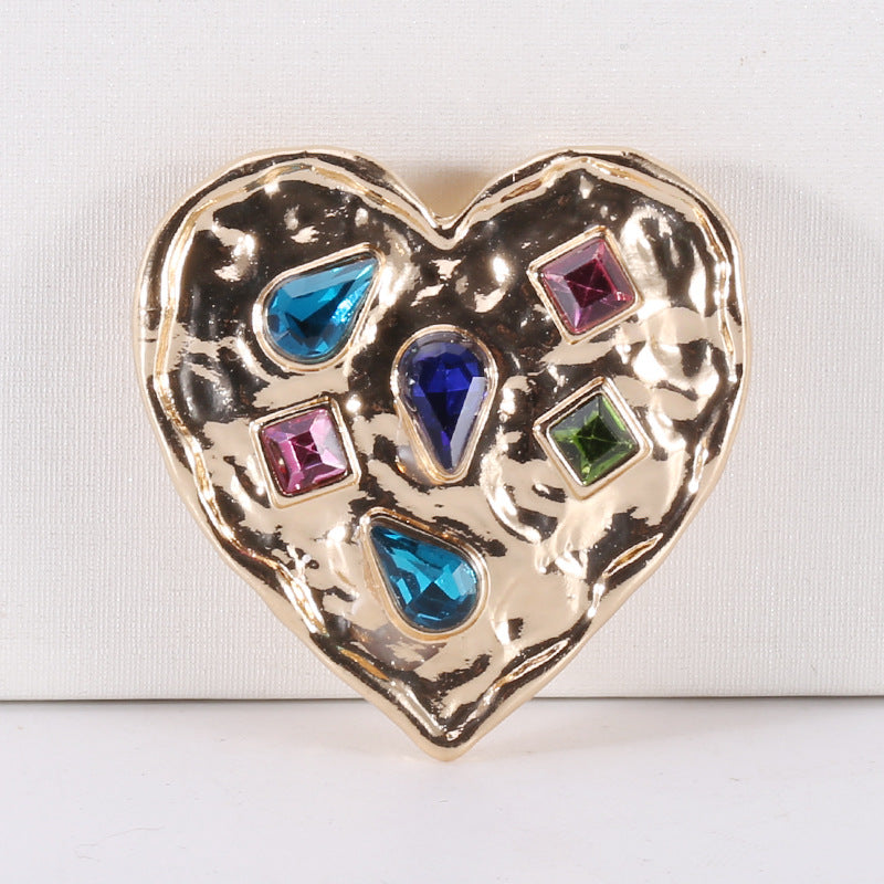 Fashion Vintage Heart Brooch with Rhinestone Pin