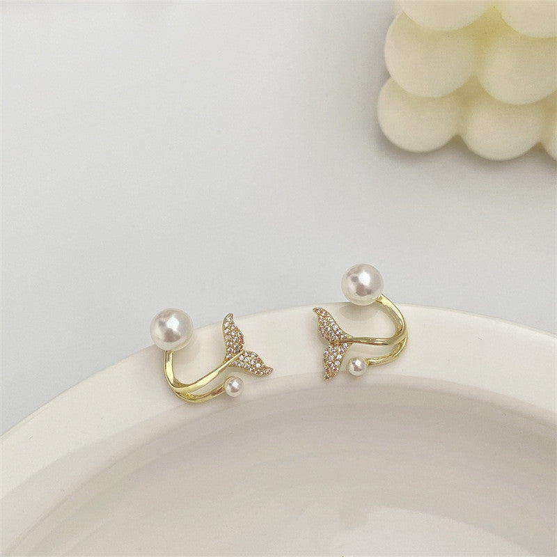 Zircon Fishtail Pearl Earrings for Women’s Leisure
