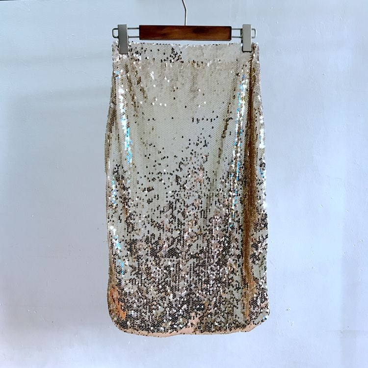 All-Matching Elastic Waist Women’s Sequined Mid Skirt