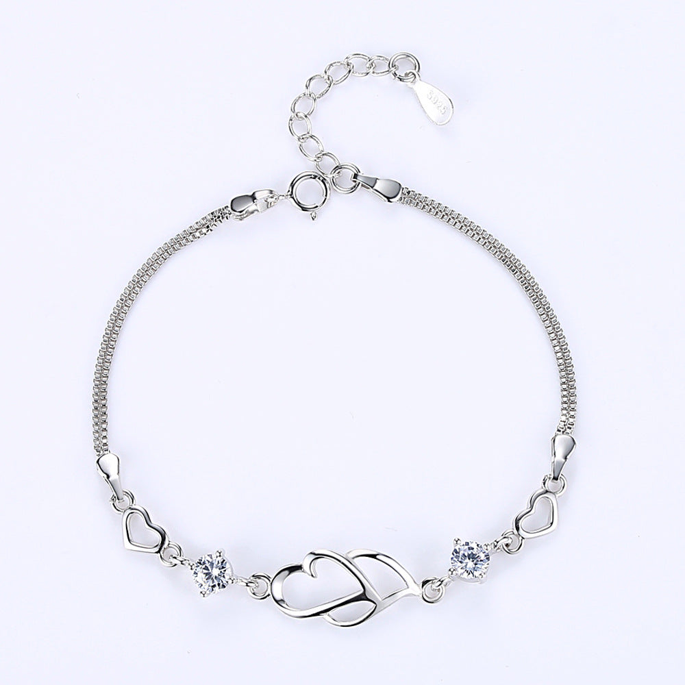 Double Heart Diamond Bracelet - Korean Fashion Jewelry
