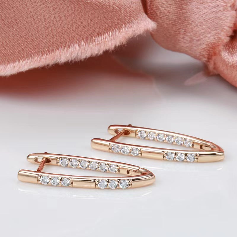 Minimalist V-Shape Gold-Plated Zircon Earrings for Women
