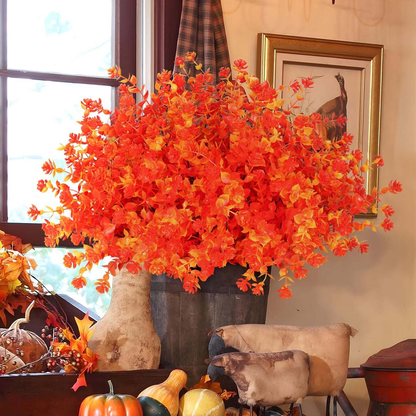 MACTING 12 Bundles Fake Fall Flowers Outdoor Artificial Autumn Plants for Outside Decoration UV Resistant Plastic Faux Flowers for Garden Window Porch Balcony Thanksgiving Decor