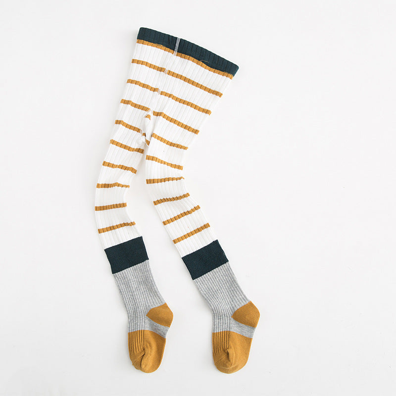 Striped Color Block Cotton Tights for Girls