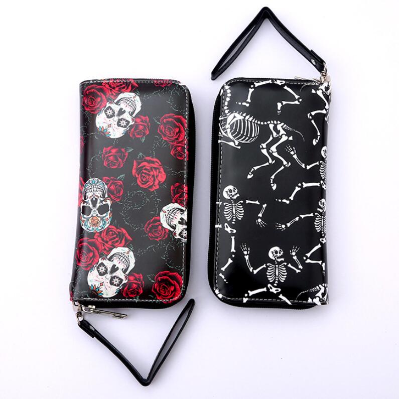 Colorful Skull Print Women's Long Clutch Wallet