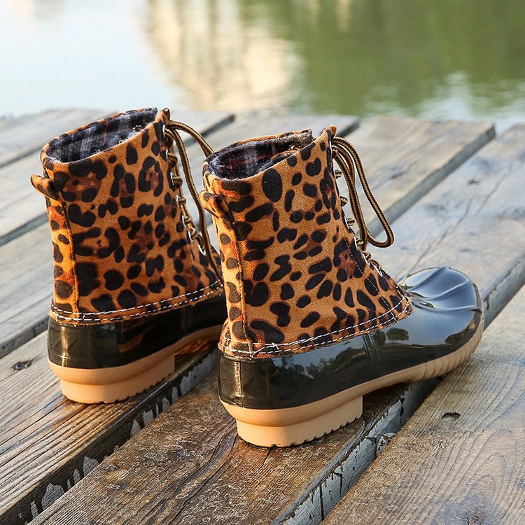 Women’s Waterproof Elastic Band Boots - Leopard Print