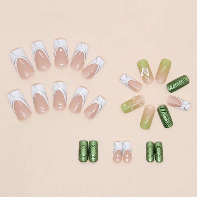 Diamond Style Aurora Green Nail Art with Butterflies