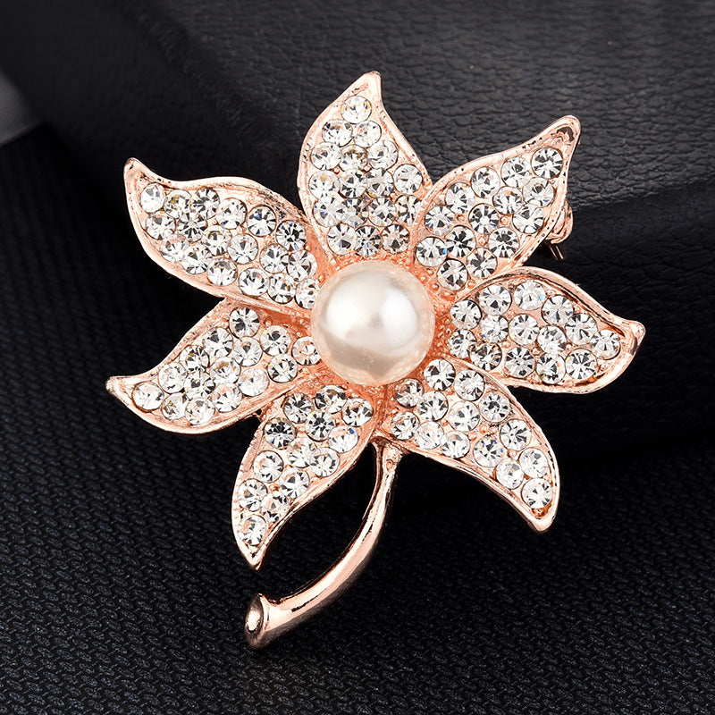 Fashion Alloy Brooch with Pearl and Rhinestones