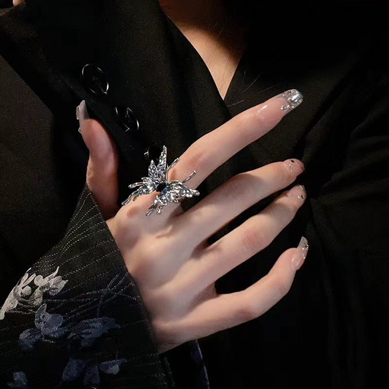 Butterfly Opening Black Zircon Ring for Women’s Party
