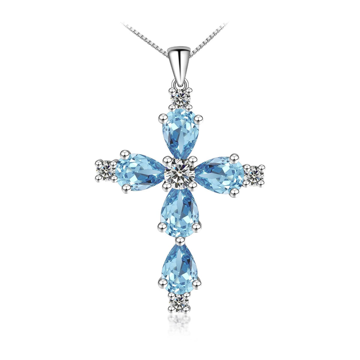 FULULAY Cross Necklace For WomenSterling Silver Jesus Christian Religious March Birthstone Jewelry