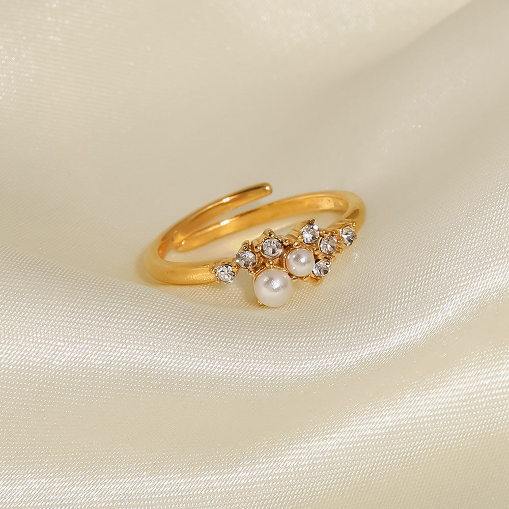 Elegant White Pearl and Diamond Fashion Ring