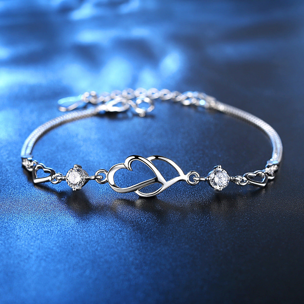 Double Heart Diamond Bracelet - Korean Fashion Jewelry