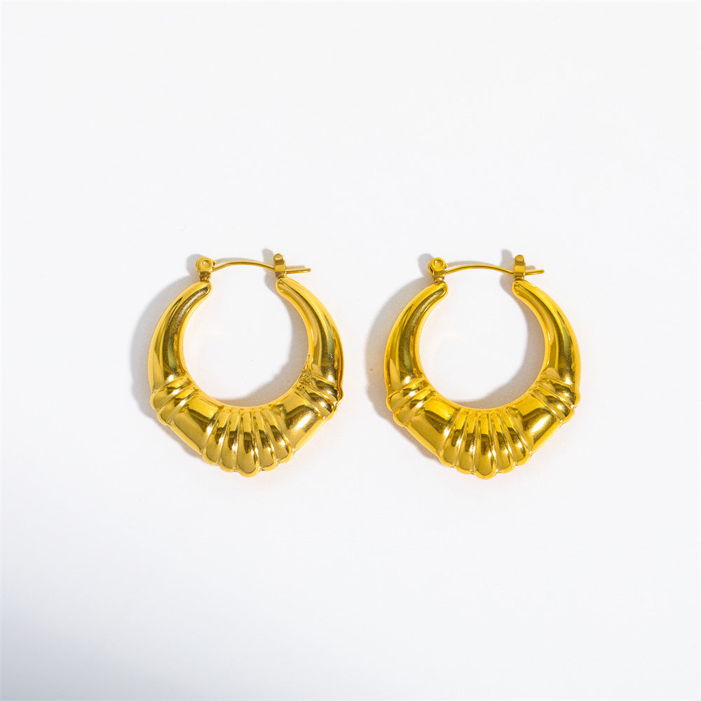 French Style Minimalist Bamboo Hoop Earrings in Titanium Steel